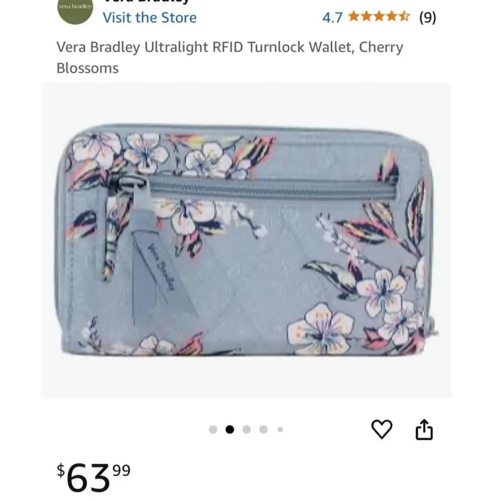 Vera Bradley Ultralight RFIS Turnlock Wallet / Cherry Blossom - Picture 11 of 11